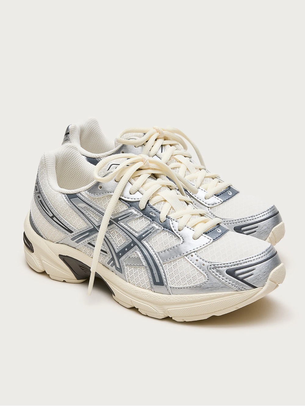 ASICS Cream and Silver Women's Athletic Sneakers